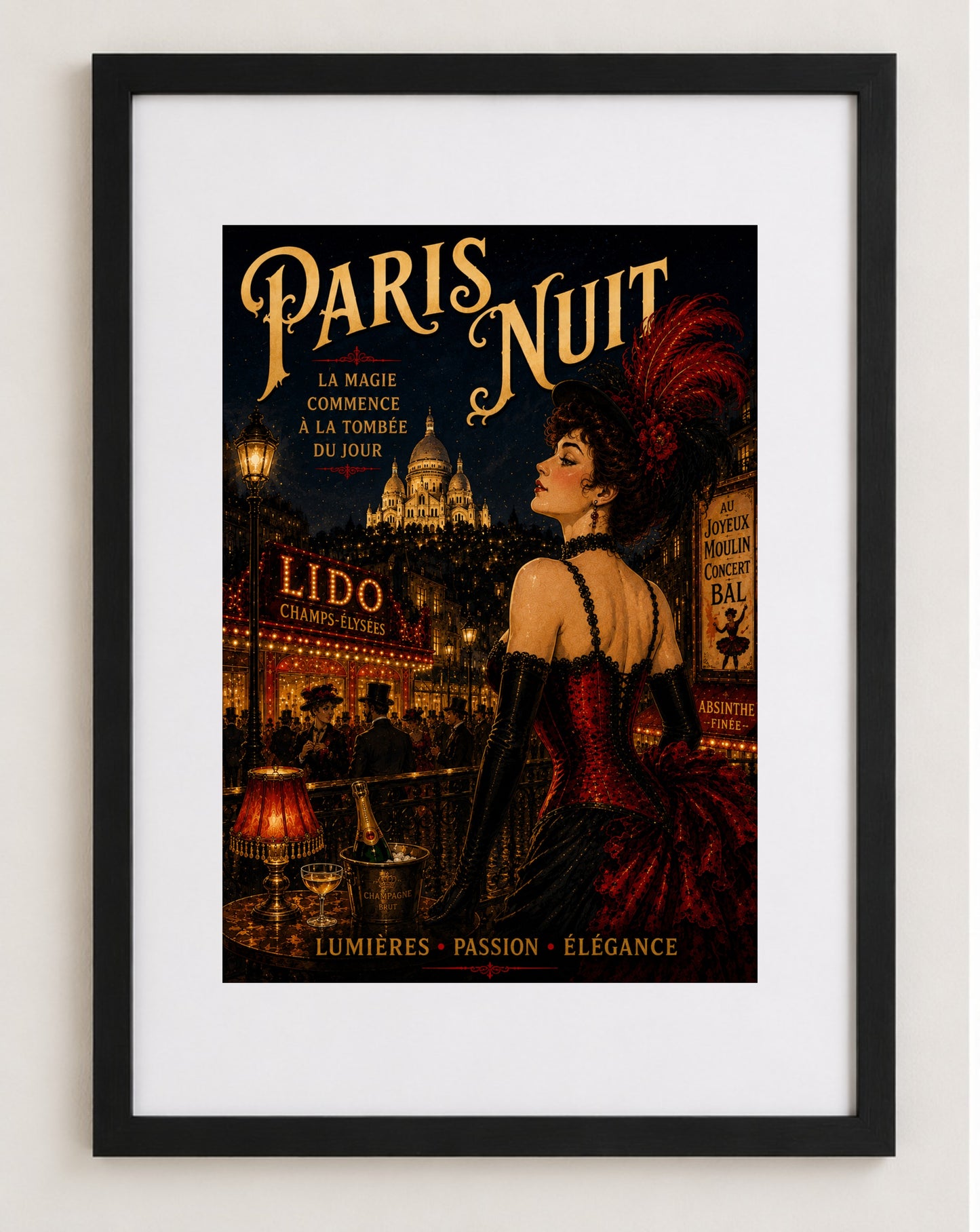 Paris Nuit – Vintage French Belle Époque Paris Nightlife Wall Art Print, Belle Époque, Vintage French Poster, Art Nouveau Inspired, Parisian, Montmartre, French Cabaret, Victorian Glamour, Maximalist, Dark Academia, Vintage Travel wall artwork.