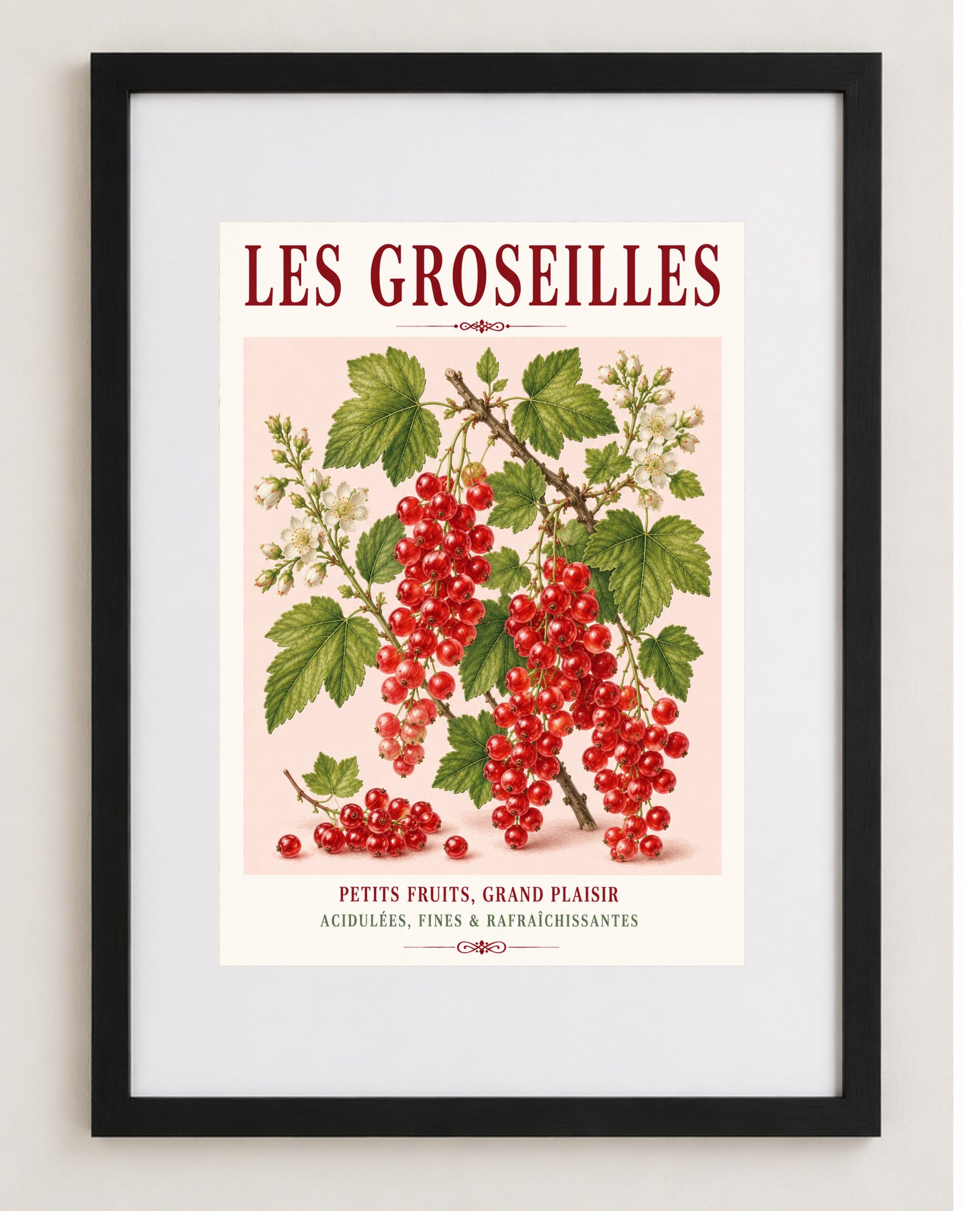 Illustrated French Redcurrant Print | French Kitchen Wall Art, Illustrated French, Botanical, French Country, Berry Illustration, Fruit Illustration, Country Kitchen, French Countryside, Cottage Style, Botanical Wall Art wall artwork.