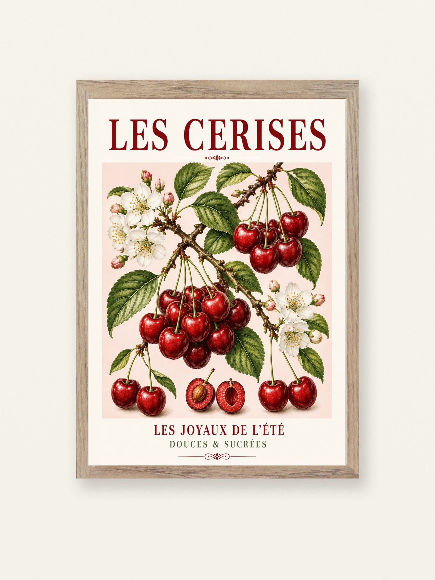 Les Cerises – Illustrated French Cherry Print | French Kitchen Wall Art, Illustrated French, Botanical, French Country, Country Kitchen, Fruit Illustration, European Kitchen, Cottage Style wall artwork.