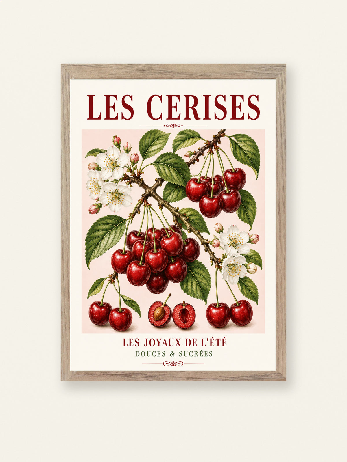 Les Cerises – Illustrated French Cherry Print | French Kitchen Wall Art, Illustrated French, Botanical, French Country, Country Kitchen, Fruit Illustration, European Kitchen, Cottage Style wall artwork.