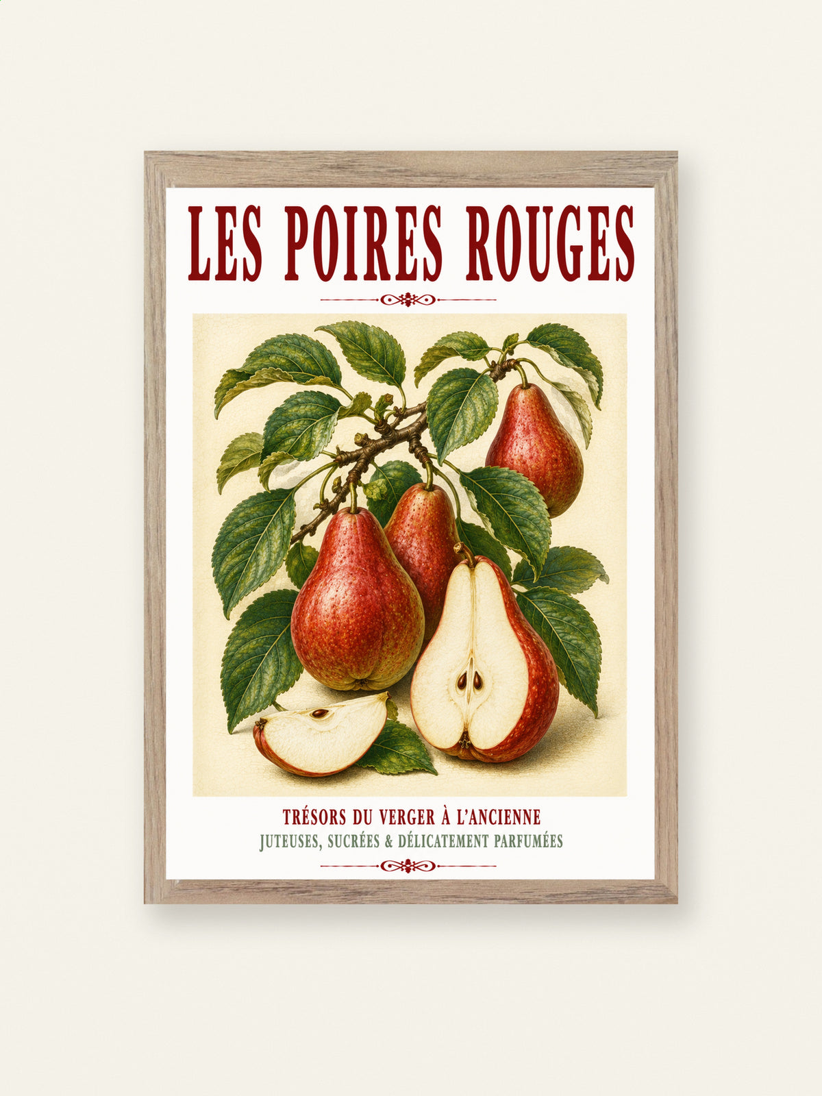 Les Poires Rouges – Illustrated French Red Pear Print | French Kitchen Wall Art, Illustrated French, Botanical, French Country, Orchard Inspired, Country Kitchen, Fruit Illustration, Rustic Country, Cottage Style wall artwork.