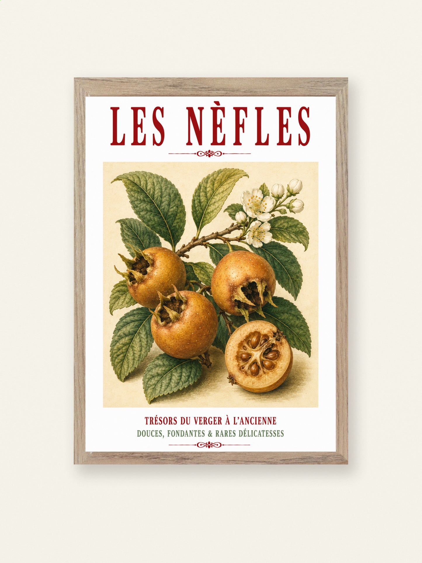 Illustrated French Medlar Print | French Kitchen Wall Art, Illustrated French, Botanical, French Country, Heritage Fruit, Orchard Inspired, French Kitchen, Country Kitchen, Cottage Style, Traditional Botanical, Rustic Wall Art wall artwork.