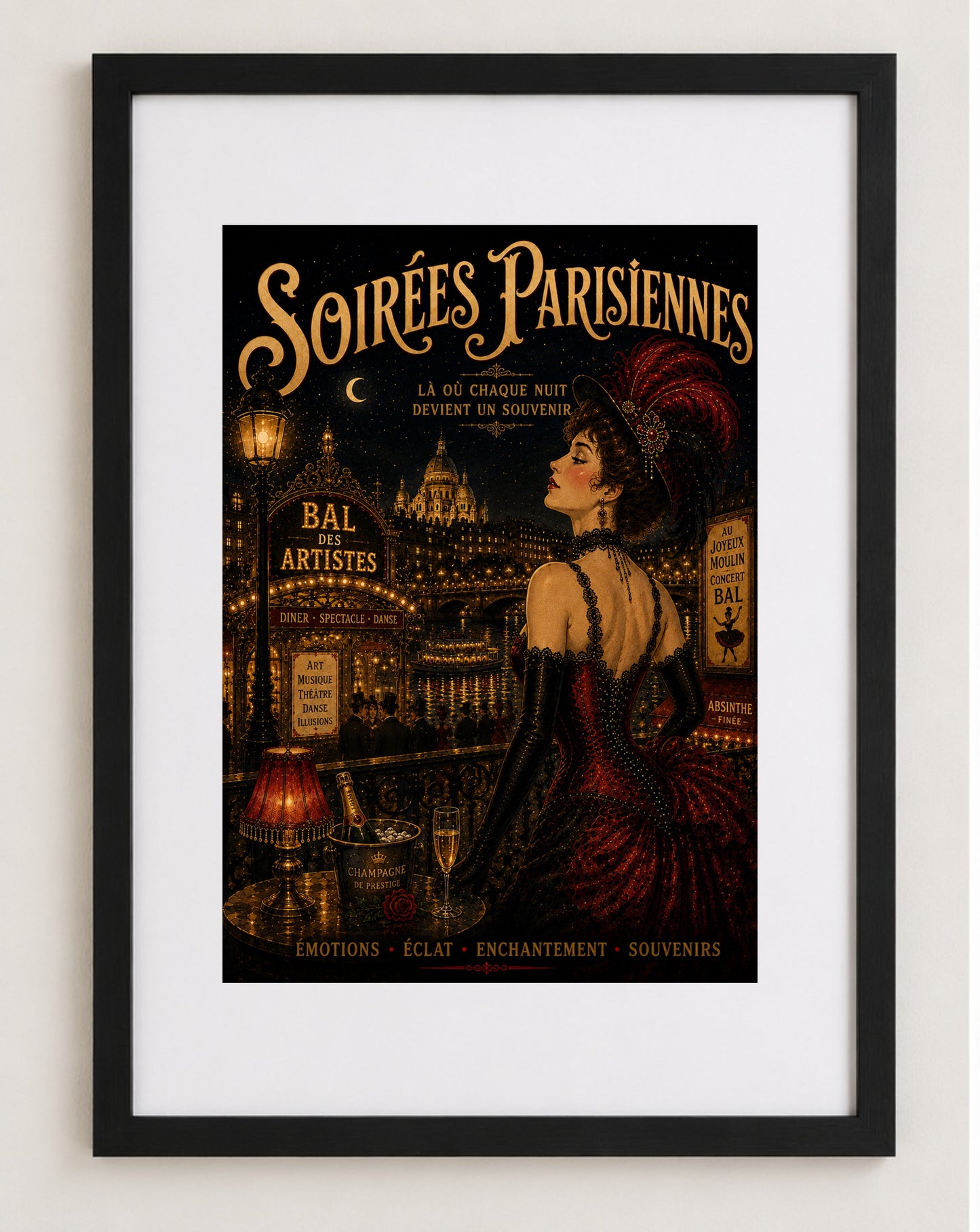 Paris Nuit – Vintage French Belle Époque Paris Nightlife Wall Art Print, Belle Époque, Vintage French Poster, Art Nouveau Inspired, Parisian, Montmartre, French Cabaret, Victorian Glamour, Maximalist, Dark Academia, Vintage Travel wall artwork.
