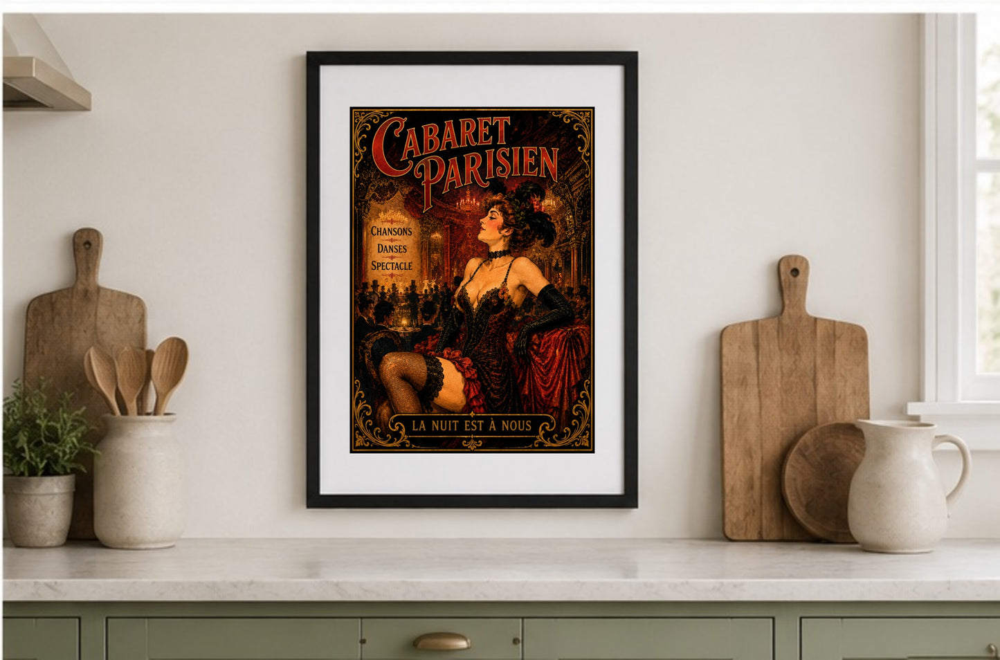 Cabaret Parisien Print in Bell Epoque Style, French country wall artwork.