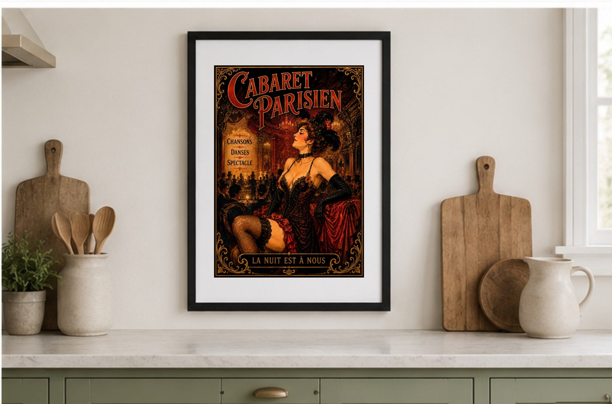 Cabaret Parisien Print in Bell Epoque Style, French country wall artwork.