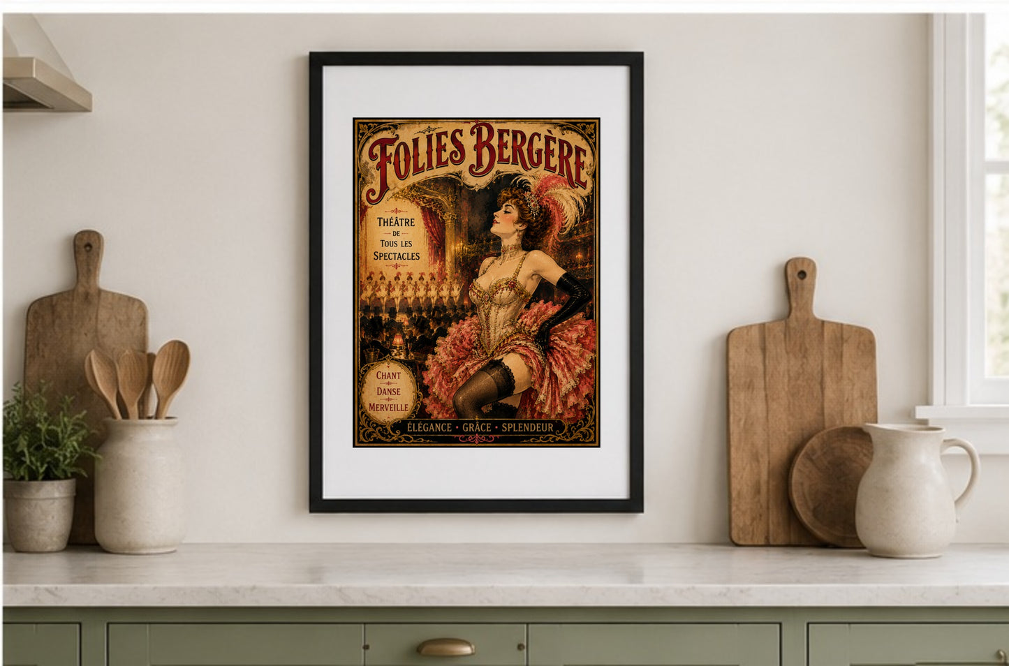 Folies Bergère – Vintage-Inspired Paris Cabaret Print | Belle Époque French Wall Art, Belle Époque, Parisian, Art Nouveau, French Vintage, Maximalist, Eclectic, Brocante, Romantic, Dark Academia, Paris Apartment, Traditional, Bohemian wall artwork.