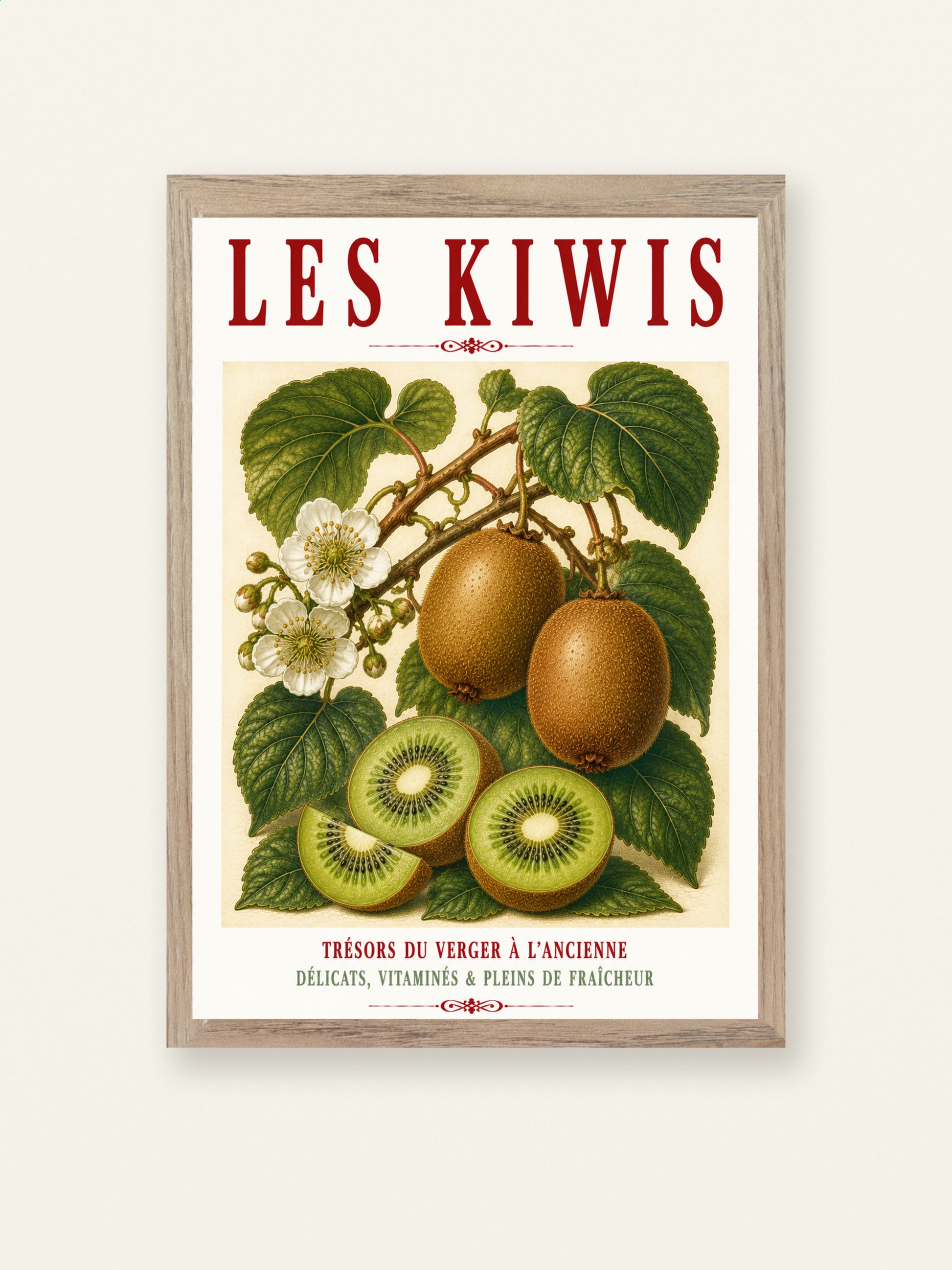 Illustrated French Kiwi Fruit Print | French Kitchen Wall Art, Illustrated French, Botanical, French Country, Fruit Illustration, Traditional Botanical, Rustic Kitchen, Country Kitchen, French Kitchen, Cottage Style, Botanical Wall Art wall artwork.