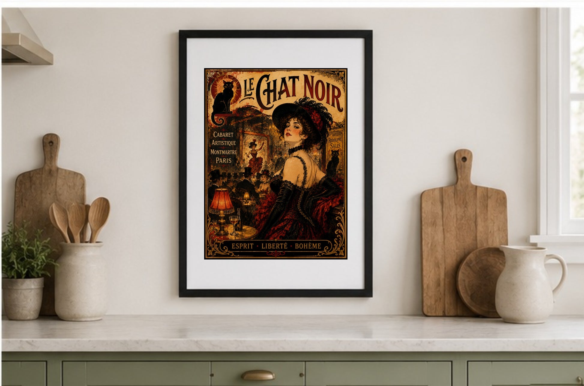 Le Chat Noir – Vintage-Inspired Paris Cabaret Print | Montmartre Belle Époque Wall Art, Belle Époque, Parisian, Art Nouveau, French Vintage, Montmartre, Maximalist, Eclectic, Brocante, Bohemian, Dark Academia, Old World, Romantic, Theatrical wall artwork.