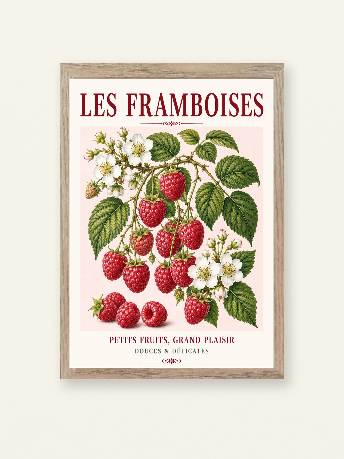 Les Framboises – Illustrated French Raspberry Print | French Kitchen Wall Art, Illustrated French, Botanical, French Country, Fruit Illustration, Kitchen Garden, Country Kitchen, Cottage Style, French Inspired wall artwork.