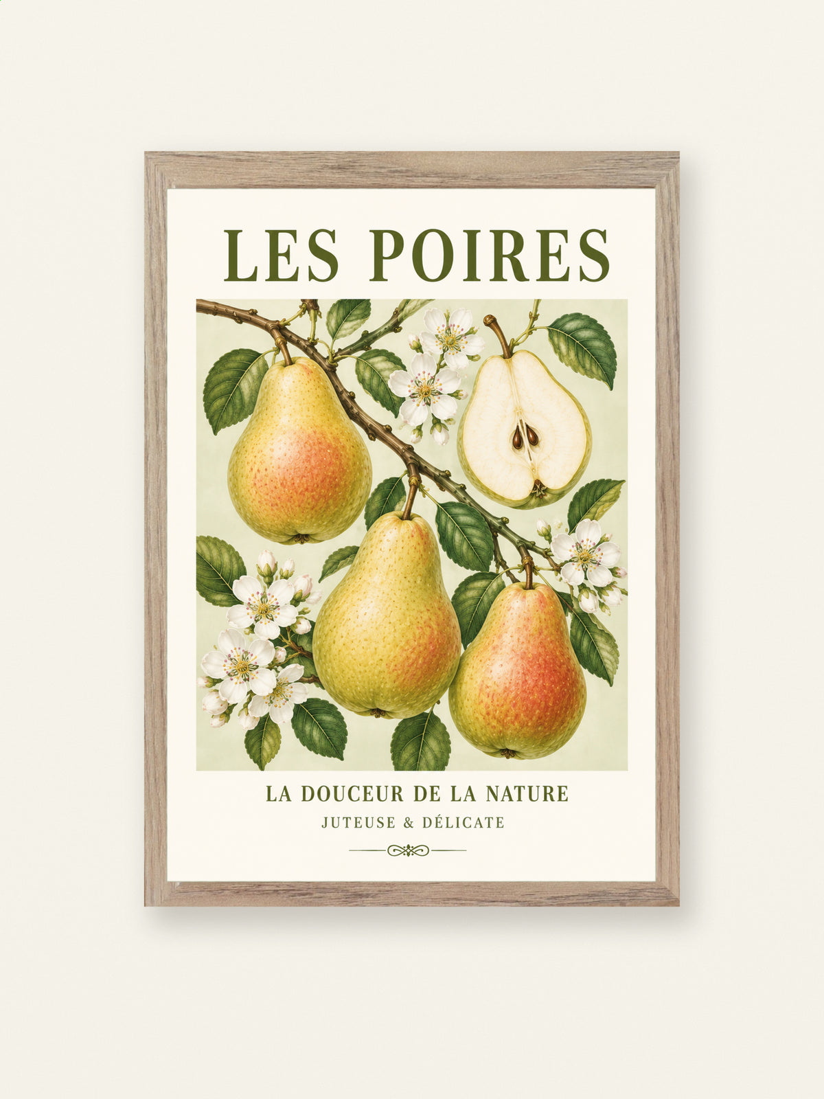 Les Poires – Illustrated French Pear Print | French Kitchen Wall Art, Illustrated French, Botanical, French Country, Country Kitchen, Orchard Inspired, Fruit Illustration, Cottage Style, Rustic Country wall artwork.