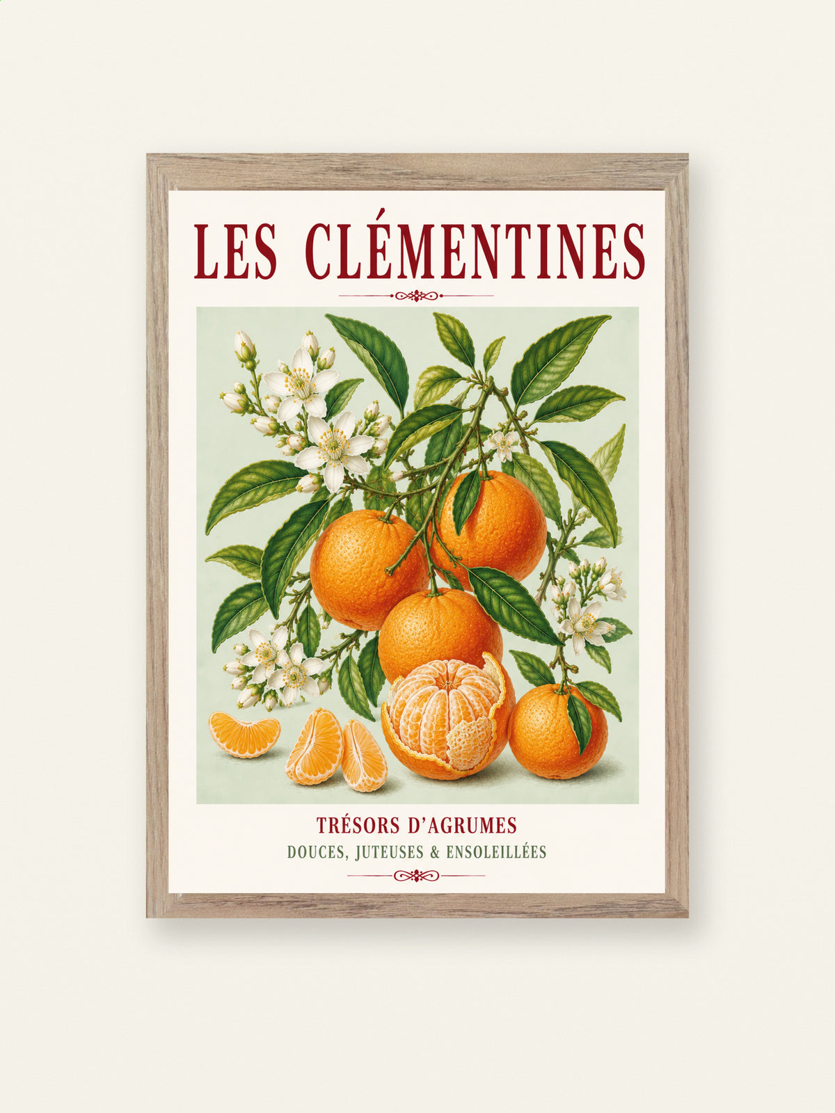 Illustrated French Clementine Print | French Kitchen Wall Art, Illustrated French, Botanical, Mediterranean, French Country, Citrus Illustration, Fruit Illustration, Country Kitchen, French Countryside, Botanical Wall Art wall artwork.