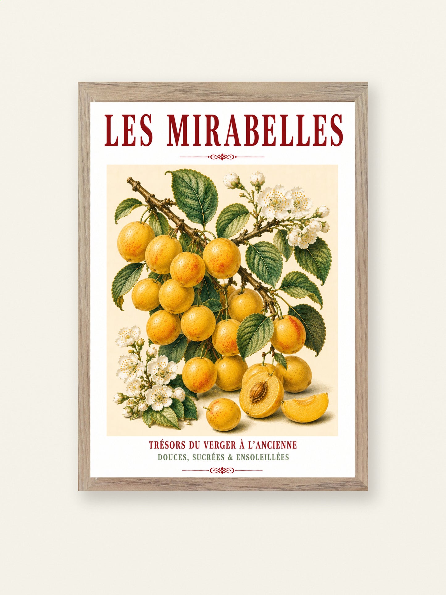 Illustrated French Mirabelle Plum Print | French Kitchen Wall Art, Illustrated French, Botanical, French Country, Fruit Illustration, Orchard Art, French Kitchen, Country Kitchen, French Provincial, Botanical Wall Art wall artwork.