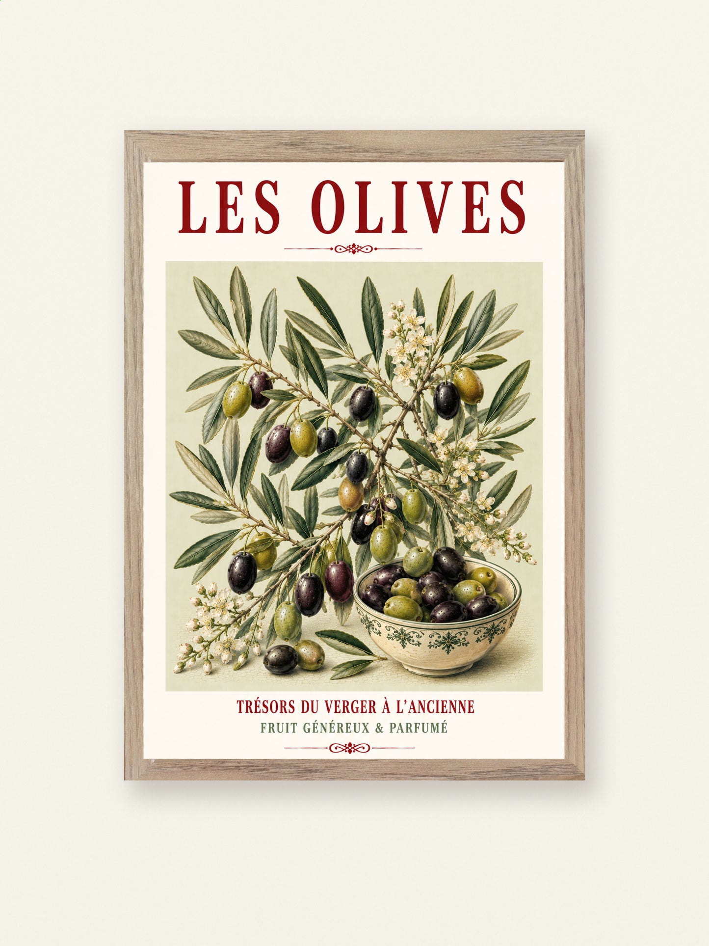 Illustrated French Olive Print | Mediterranean Kitchen Wall Art, Illustrated French, Botanical, French Country, Provençal, Mediterranean, Olive Grove, French Kitchen, Country Kitchen, Rustic European, Botanical Wall Art wall artwork.