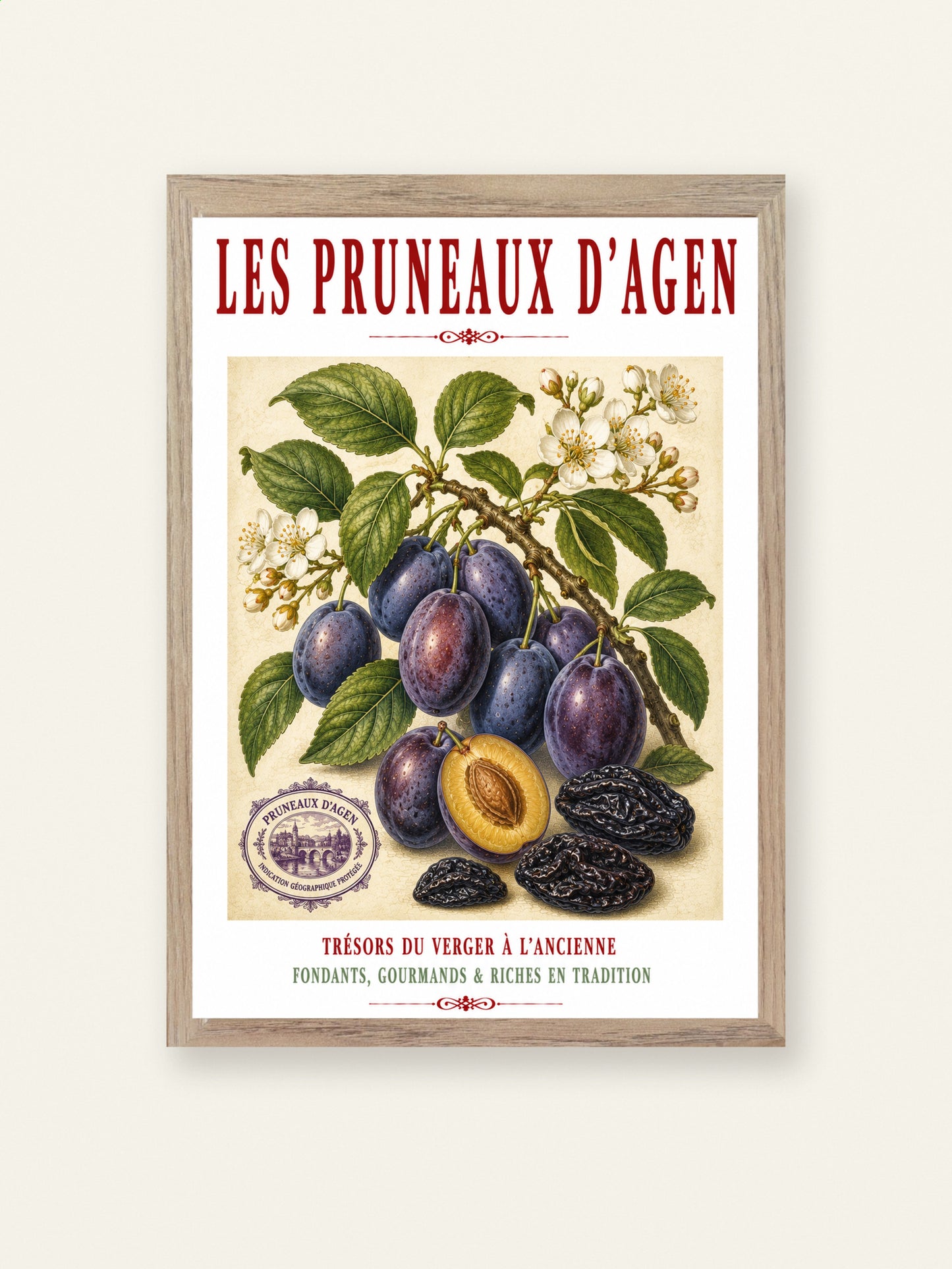 Les Pruneaux d’Agen – Illustrated French Agen Prune Print | French Kitchen Wall Art, Illustrated French, Botanical, French Country, Traditional French, Orchard Style, Pomological Illustration, French Kitchen, Country Kitchen, Regional French Food Art wall artwork.