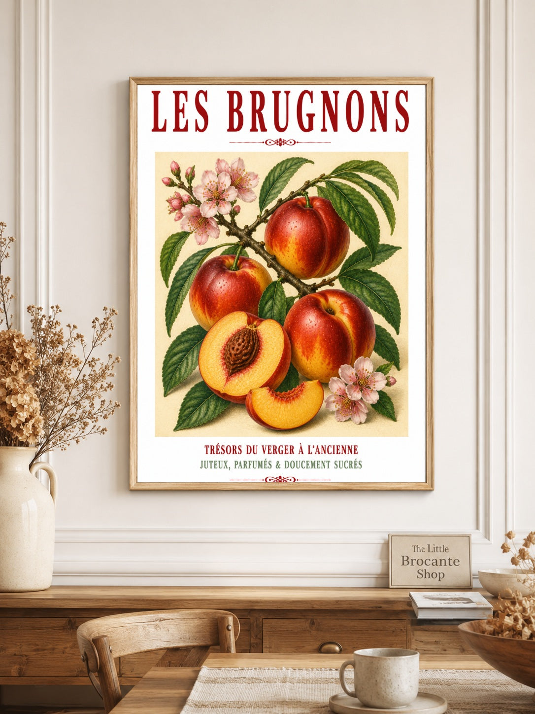 Illustrated French Nectarine Print | French Kitchen Wall Art, Illustrated French, Botanical, French Country, Orchard Style, Traditional Botanical Illustration, French Kitchen, Country Kitchen, Cottage Style, Pomological Art wall artwork.