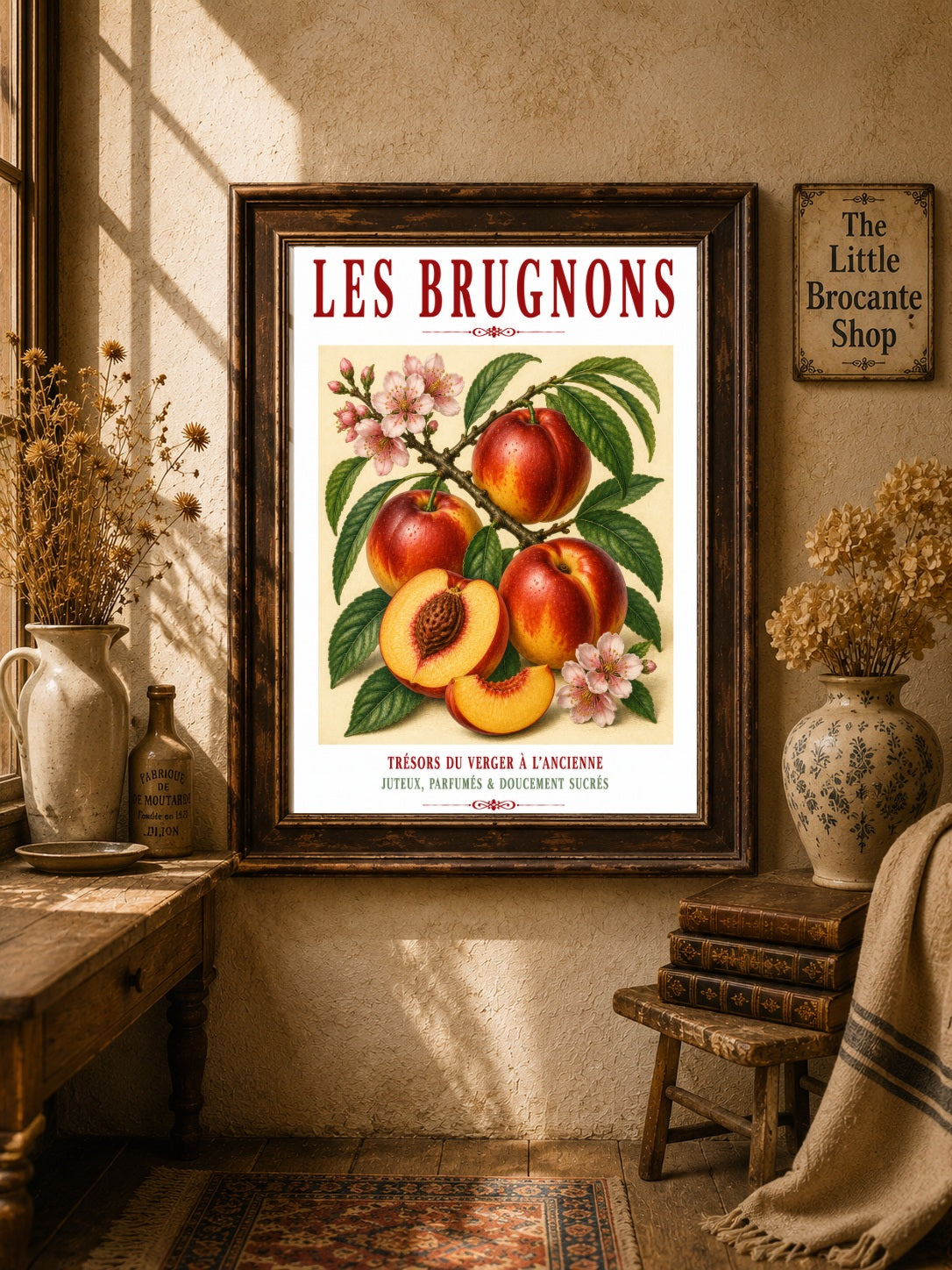 Illustrated French Nectarine Print | French Kitchen Wall Art, Illustrated French, Botanical, French Country, Orchard Style, Traditional Botanical Illustration, French Kitchen, Country Kitchen, Cottage Style, Pomological Art wall artwork.