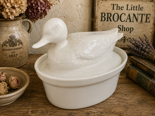Vintage French White Duck Terrine – Ceramic Pâté Dish with Steam Vent | French Kitchenware photograph 1
