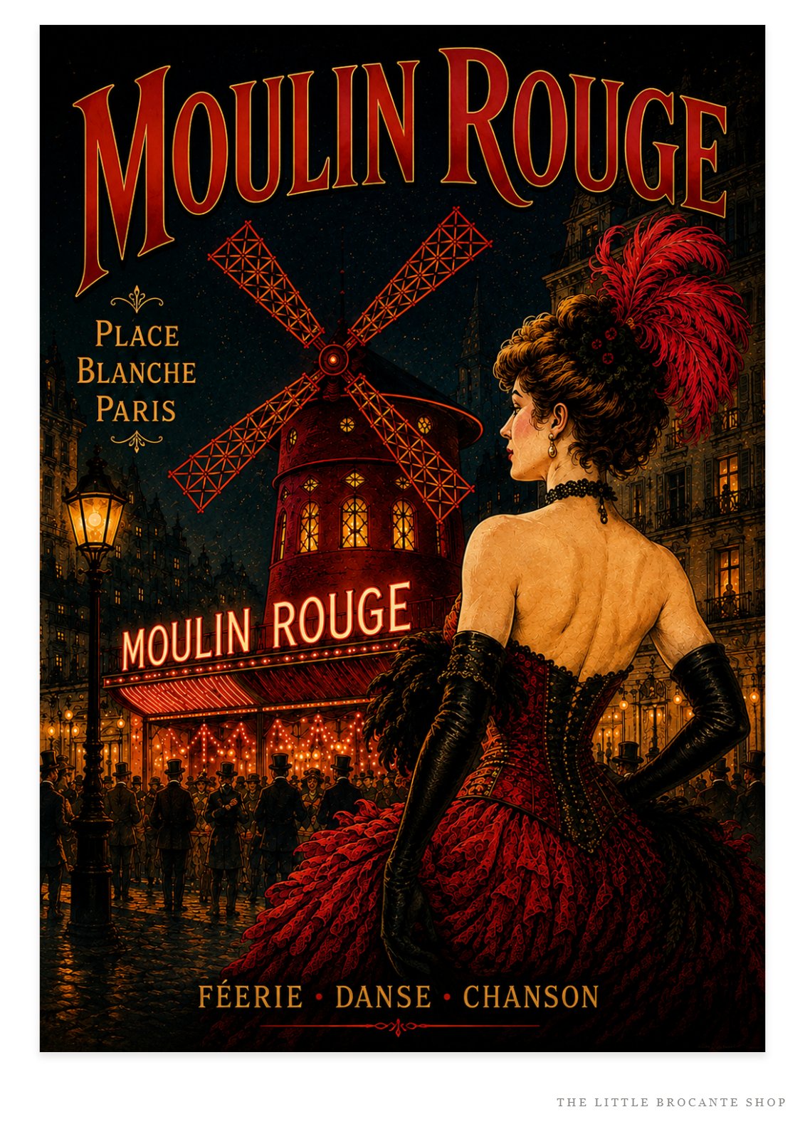 Moulin Rouge – Vintage-Inspired Paris Cabaret Print | Belle Époque Montmartre Wall Art, Belle Époque, Parisian, French Vintage, Art Nouveau, Montmartre, Maximalist, Eclectic, Brocante, Romantic, Dark Academia, Old World Luxury, Theatrical wall artwork.