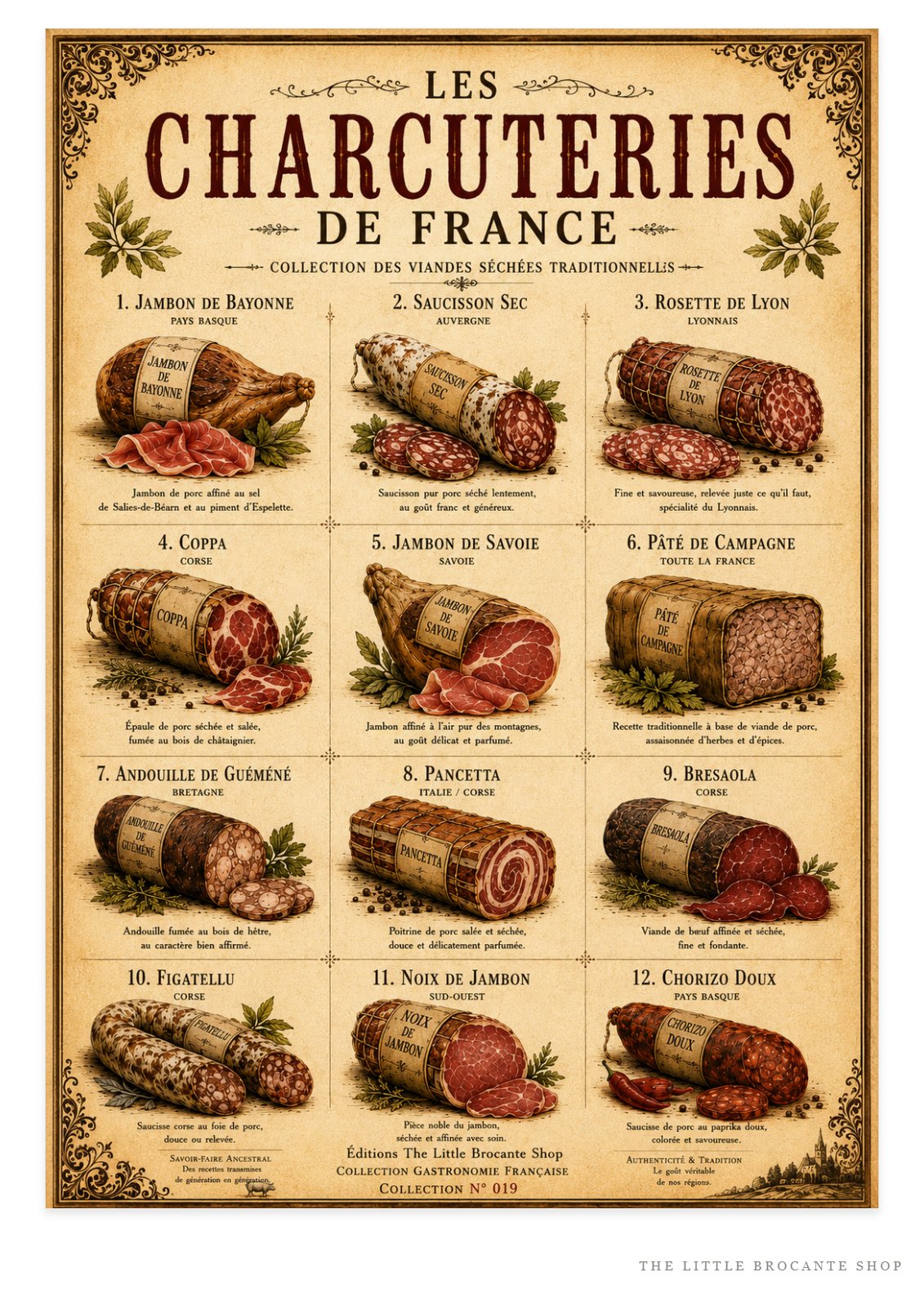 Les Charcuteries de France | Vintage French Charcuterie Collection | Rustic Kitchen Wall Art, French country wall artwork. – image 1