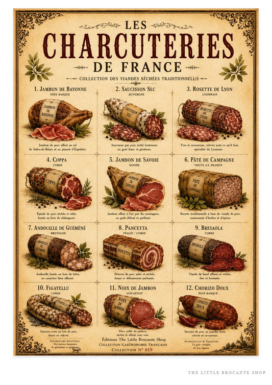 Les Charcuteries de France | Vintage French Charcuterie Collection | Rustic Kitchen Wall Art, French country wall artwork. – image 1