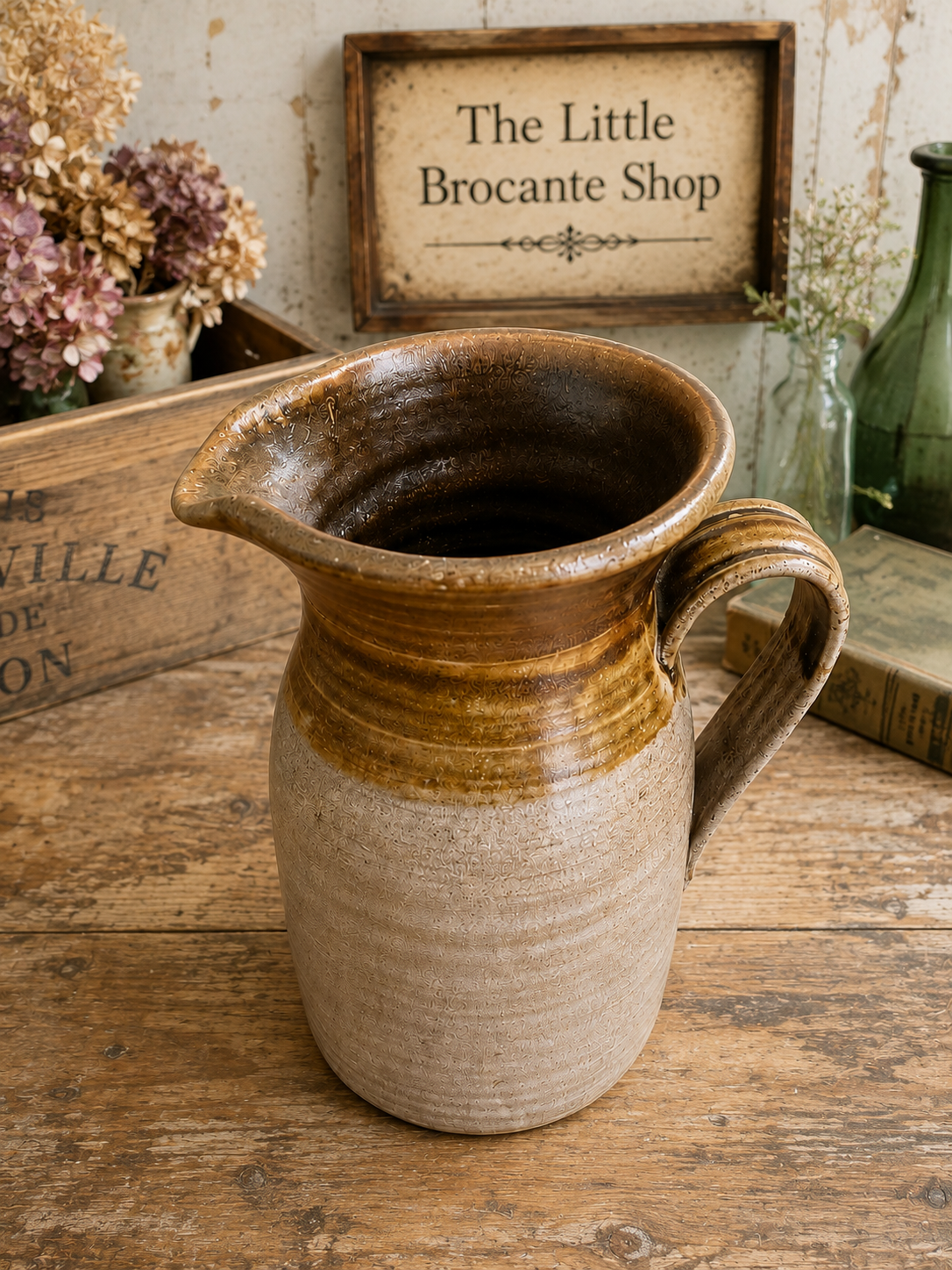 Vintage Occold Pottery Glazed Stoneware Jug | Large Two-Tone Studio Pottery Pitcher photograph 1