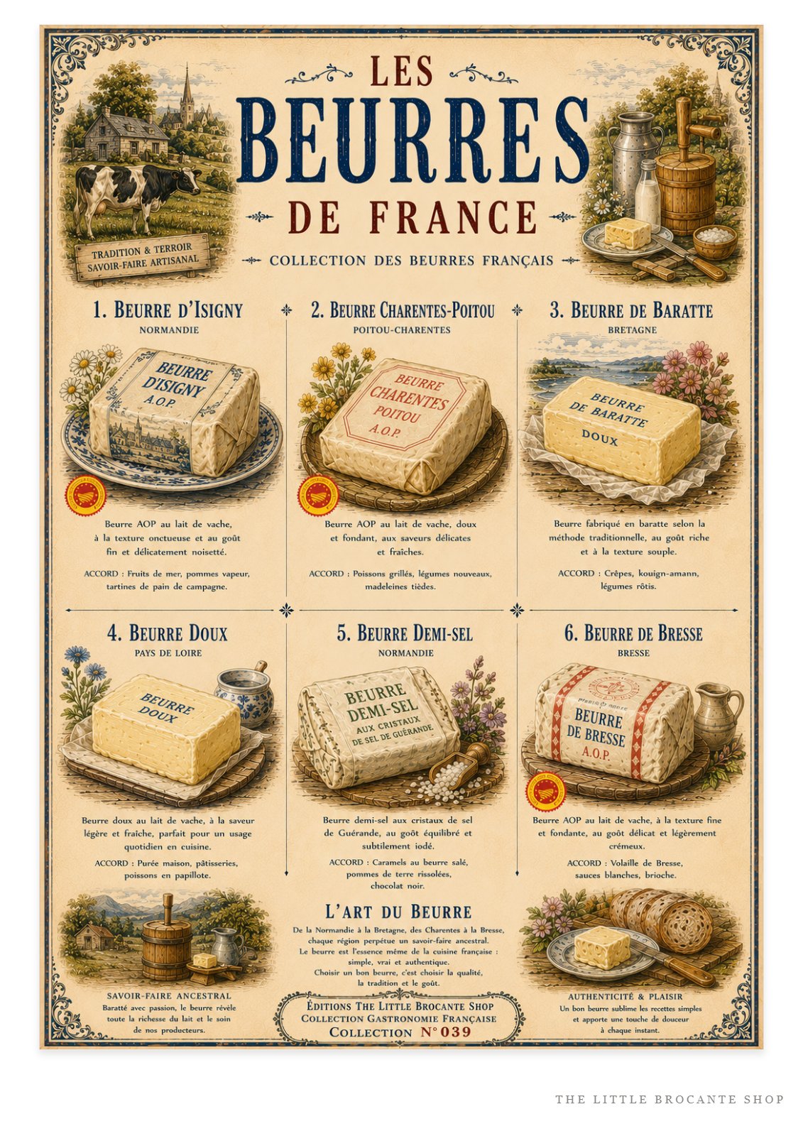 Les Beurres de France – Vintage French Butter Print | French Kitchen Wall Art, French Country, French Farmhouse, Cottagecore, Rustic Kitchen, Traditional Country, Vintage, Brocante, Provincial French, European Farmhouse, Shabby Chic, Country Cottage wall artwork.