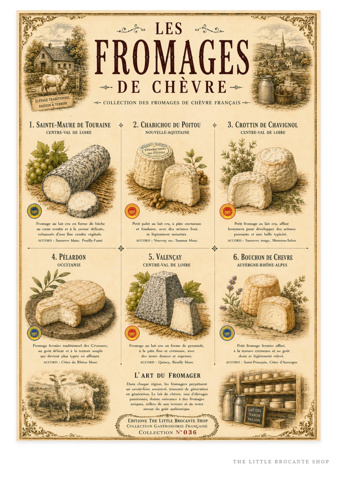 Vintage Goats Cheese of France Print (unframed)| Les Fromages de Chèvre Print | French Kitchen Wall Decor