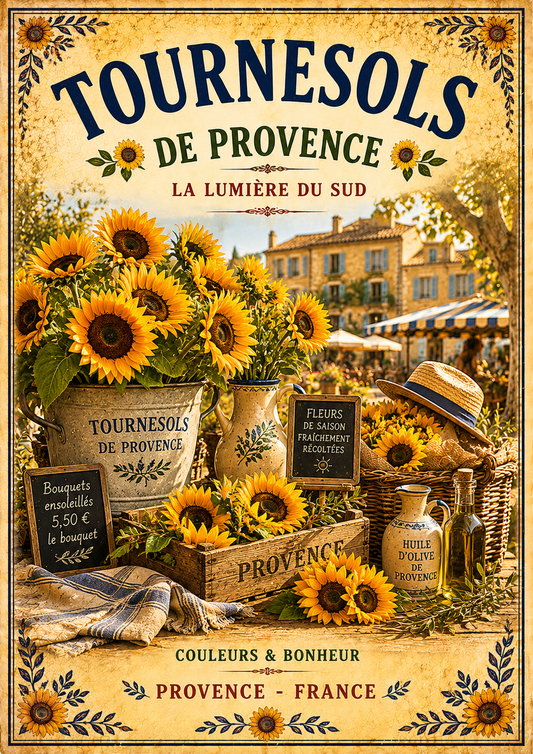 Tournesols de Provence – Vintage French Sunflower Market Print, French Country
Provence
French Provincial
Rustic Farmhouse
Cottagecore
Mediterranean
Brocante
Vintage European
Country Cottage
Rustic Chic
Traditional
Timeless Classic wall artwork.