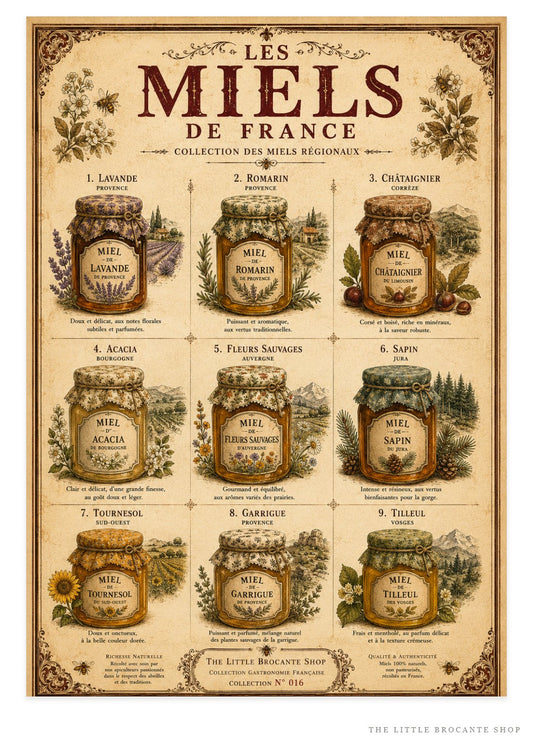 Les Miels de France | Vintage French Regional Honey Collection | French Country Kitchen Wall Art, French country wall artwork. – image 1
