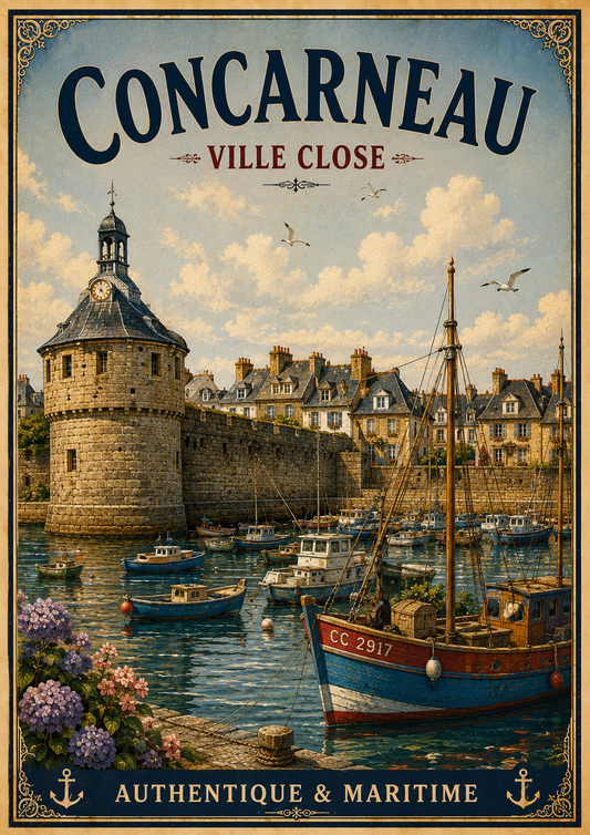 Concarneau – Ville Close | Vintage Brittany Harbour Travel Print, Coastal
Breton
French Coastal
Nautical
French Country
Vintage Travel
Scandinavian
Modern Coastal
Hamptons
Cottage Style
Rustic Coastal
Contemporary wall artwork.