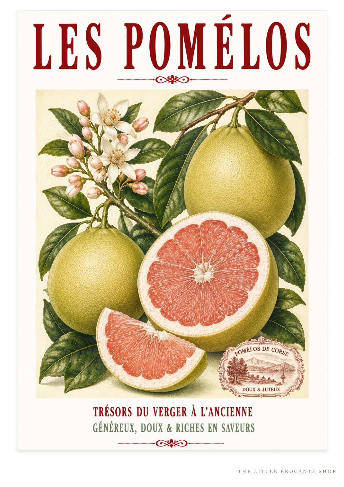 Illustrated French Pomelo Print | French Kitchen Wall Art, Illustrated French, Botanical, French Mediterranean, French Country, Citrus Art, Traditional Botanical Illustration, French Kitchen, Country Kitchen, Mediterranean Style, Pomological Illustration wall artwork.