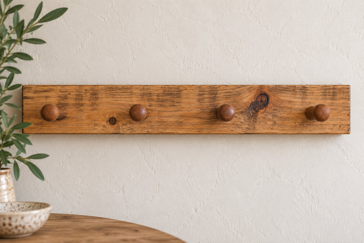 Handmade rustic wooden 4 peg wall mounted mug rack without mugs