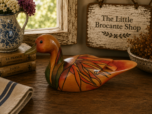 Hand Painted Wooden Duck Ornament | Rustic Country Cottage Bird Decoration photograph 1