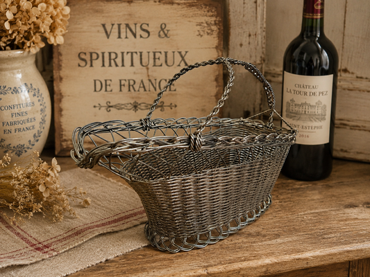French Style Wire Wine Bottle Carrier Basket | Rustic Metal Bottle Holder | French Country Kitchen Decor photograph 1