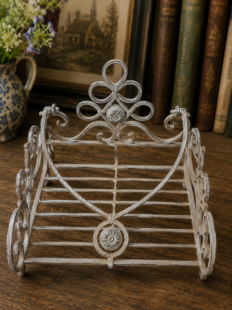 Vintage Ornate White Metal Serviette Holder | French Country Napkin Rack photograph 1