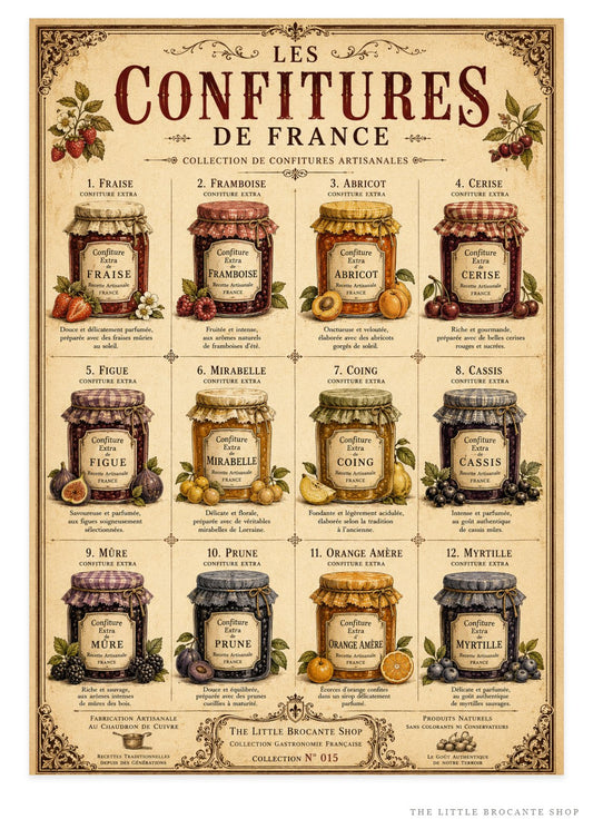 Les Confitures de France | Vintage French Artisan Jam Collection | French Country Kitchen Wall Art, French country wall artwork. – image 1