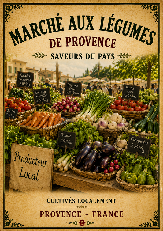 Marché aux Légumes de Provence – Vintage French Vegetable Market, French Country
Provence
Rustic Farmhouse
Brocante
Cottagecore
Mediterranean
Country Kitchen
Rustic Chic
Vintage European
Traditional
French Provincial
Old World
Continental
Farmhouse wall artwork.