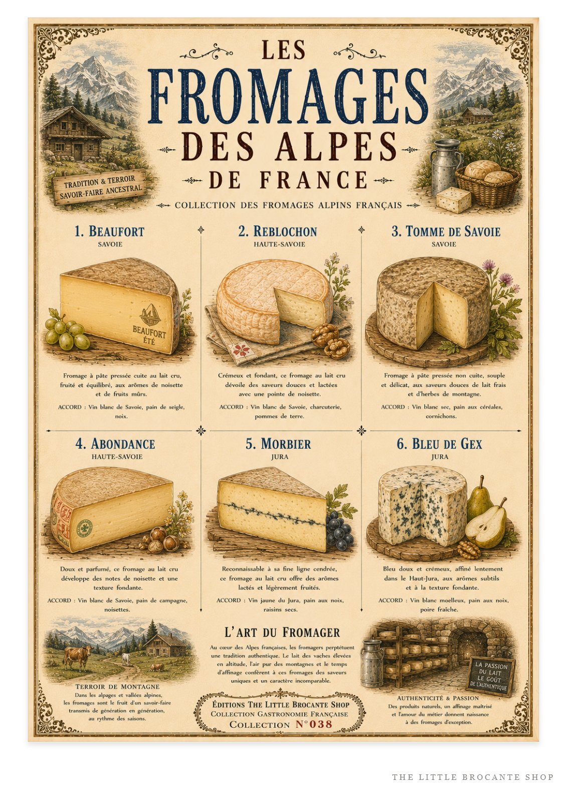 French Alpine Cheese Print (unframed) | Les Fromages des Alpes | French Kitchen Wall Art