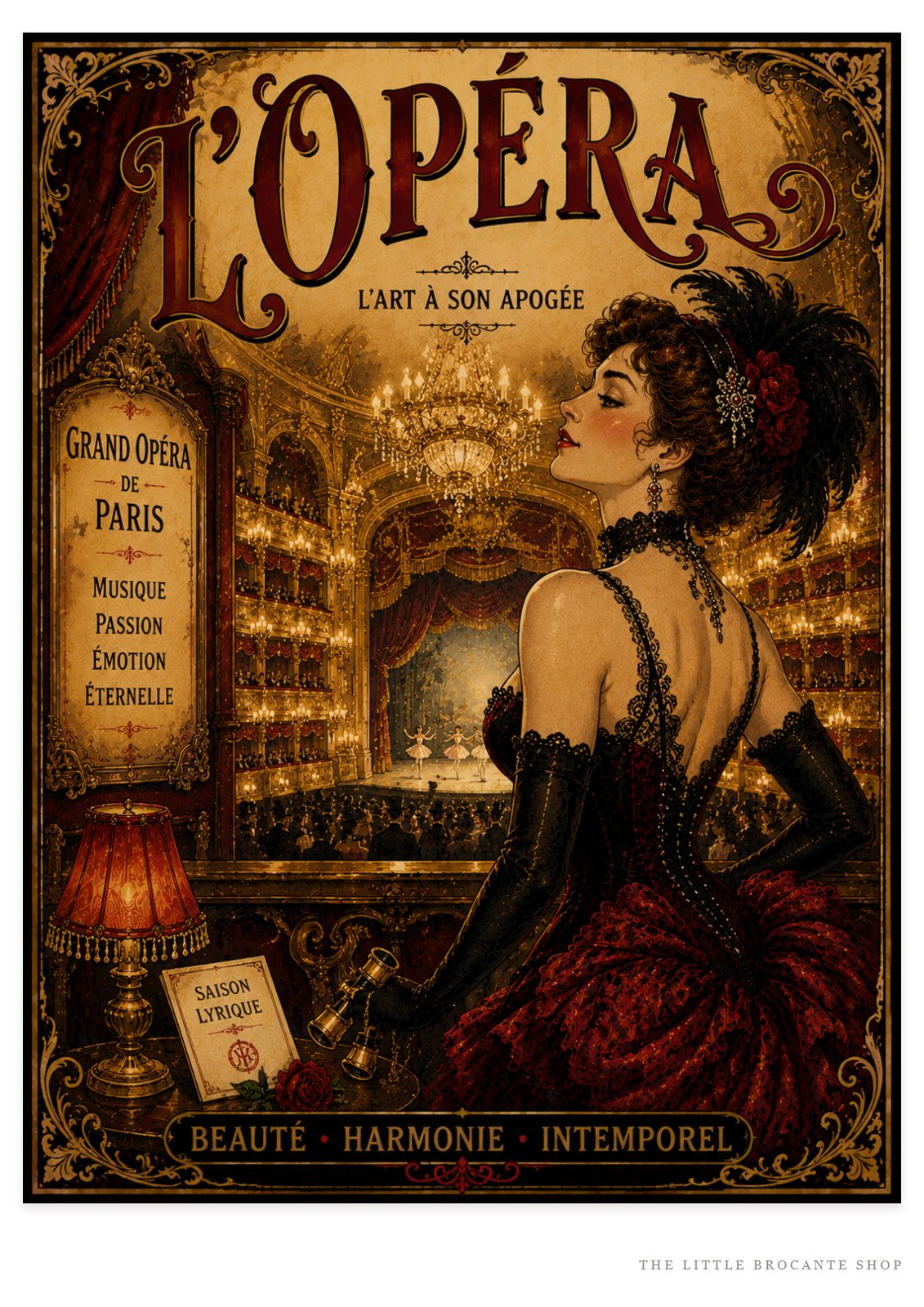 L’Opéra – Vintage-Inspired Paris Opera Print | Belle Époque French Theatre Wall Art, Belle Époque, Parisian, French Vintage, Art Nouveau, Maximalist, Eclectic, Romantic, Brocante, Old World Luxury, Dark Academia, Traditional European, Theatrical Interiors wall artwork.