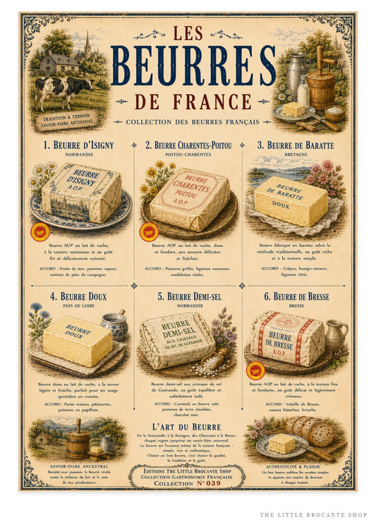 Les Beurres de France – Vintage French Butter Print | French Kitchen Wall Art, French Country, French Farmhouse, Cottagecore, Rustic Kitchen, Traditional Country, Vintage, Brocante, Provincial French, European Farmhouse, Shabby Chic, Country Cottage wall artwork.