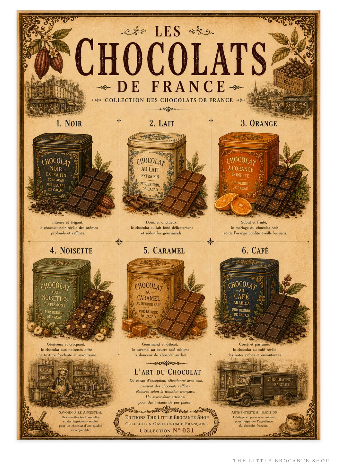 Les Chocolats de France Vintage French Chocolate Print | Kitchen & Café Wall Art, French country wall artwork.