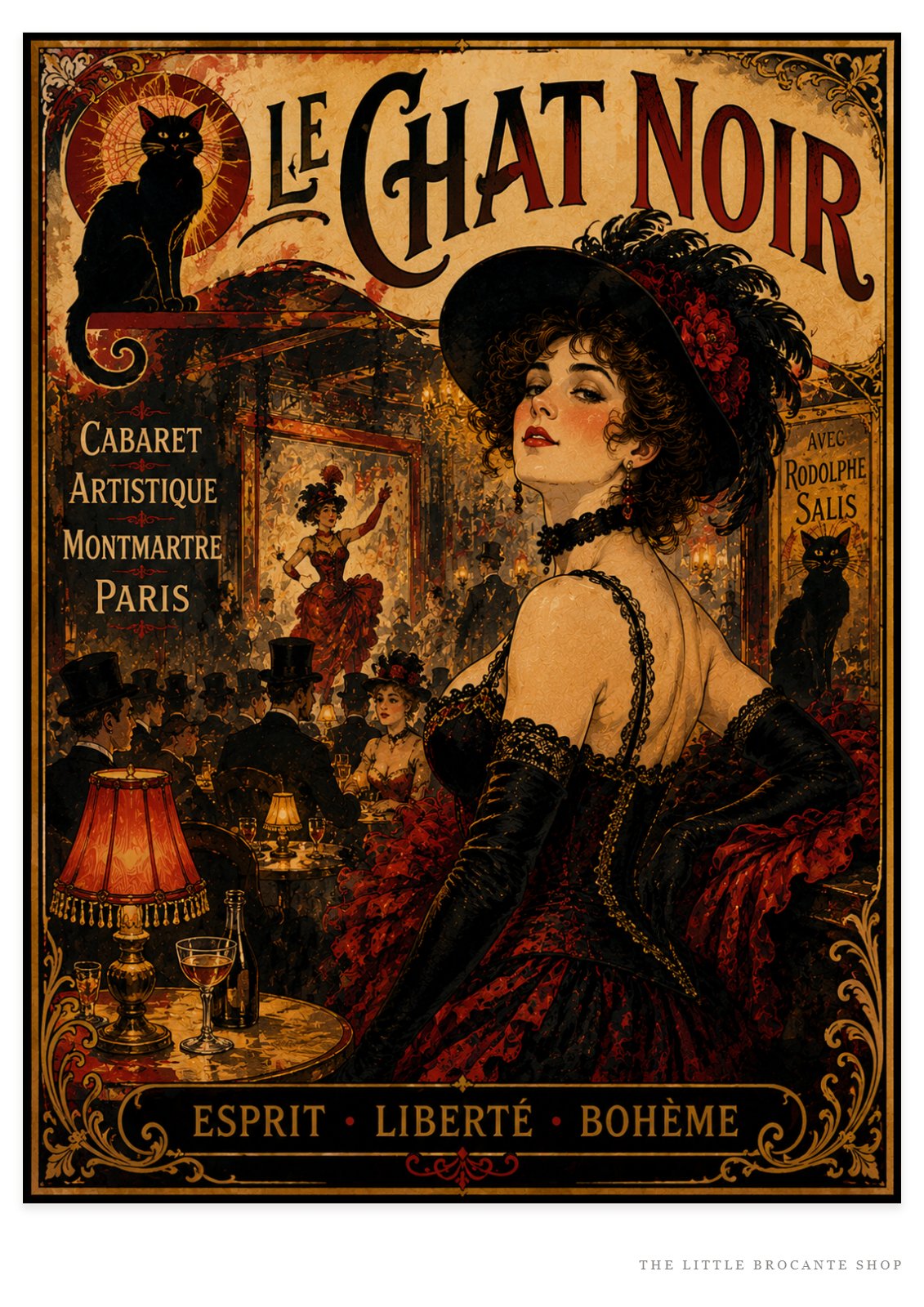 Le Chat Noir – Vintage-Inspired Paris Cabaret Print | Montmartre Belle Époque Wall Art, Belle Époque, Parisian, Art Nouveau, French Vintage, Montmartre, Maximalist, Eclectic, Brocante, Bohemian, Dark Academia, Old World, Romantic, Theatrical wall artwork.