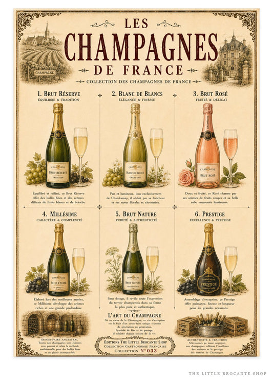 Les Champagnes de France Vintage French Champagne Print | Bar & Dining Room Wall Art, French country wall artwork.
