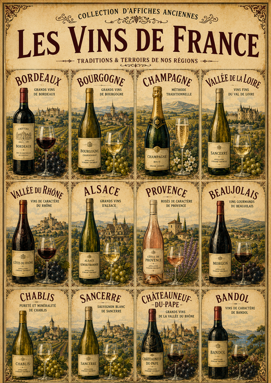 Les Vins de France | Vintage French Wine Regions Collection | French Gastronomy Wall Art, French country wall artwork. – image 1