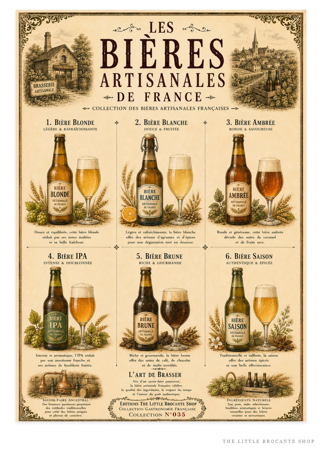 Les Bières Artisanales de France Vintage French Beer Print | Bar & Kitchen Wall Art, French Bistro, Vintage European, French Country, Rustic Farmhouse, Industrial Vintage, Traditional, Country House, Rustic European, Eclectic Vintage, Pub & Bar Style wall artwork.