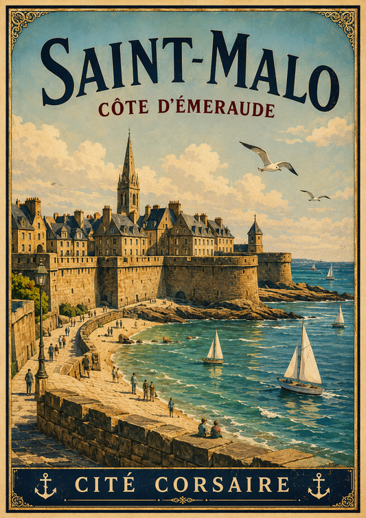 Saint-Malo – Côte d'Émeraude | Vintage Brittany Travel Print, Coastal
French Country
Breton
Nautical
Historic European
Vintage Travel
Cottage Style
Rustic Chic
Contemporary Classic
Scandinavian
Heritage Interiors
Timeless European wall artwork.