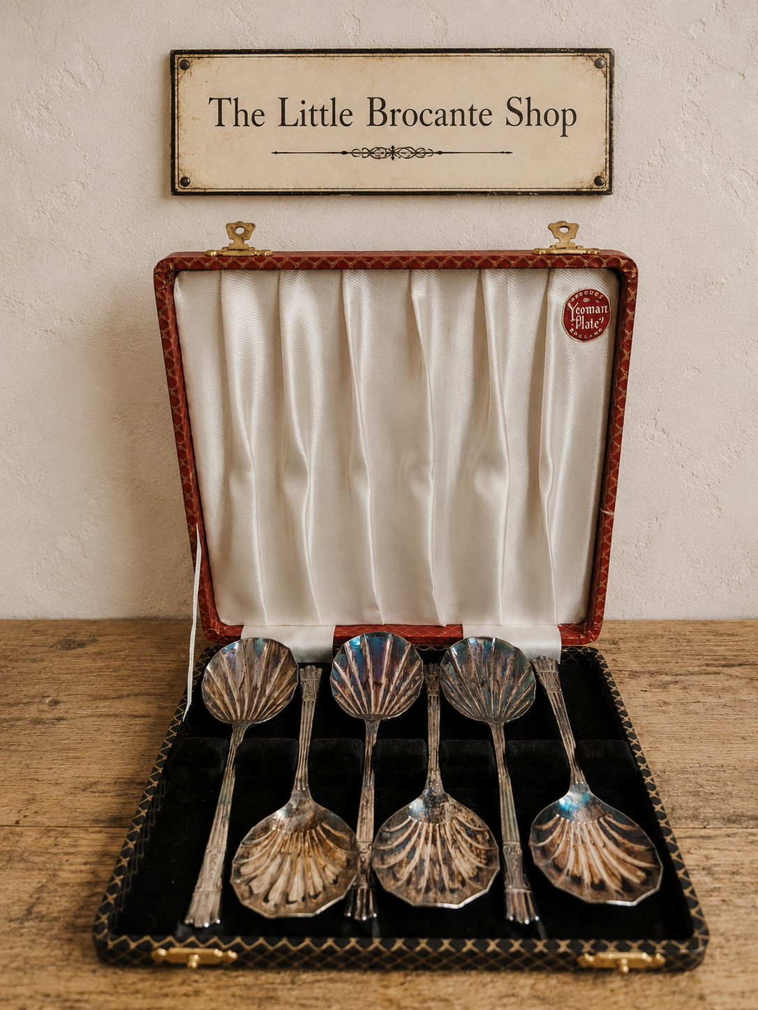 Vintage Yeoman Plate Silver Plated Shell Preserve Spoons in Original Presentation Case – Set of 6 photograph 1
