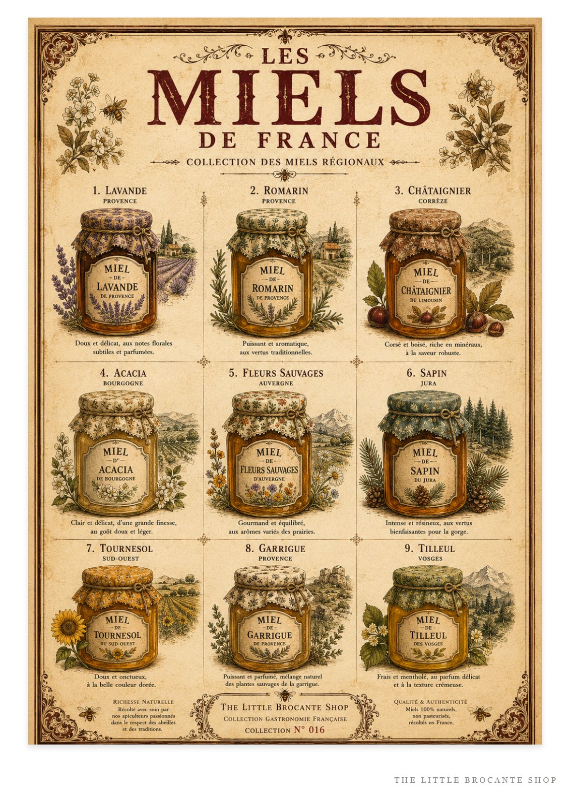 Les Miels de France | Vintage French Regional Honey Collection | French Country Kitchen Wall Art, French country wall artwork. – image 1