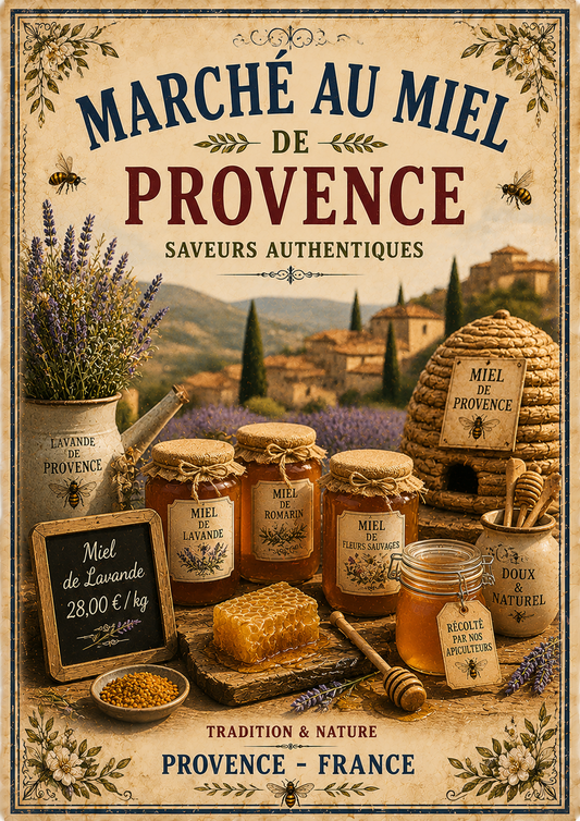 Marché au Miel de Provence – Vintage French Honey Market, French Country
Provence
Rustic Farmhouse
Brocante
Cottagecore
Mediterranean
Country Kitchen
Rustic Chic
Vintage European
Traditional
French Provincial
Old World
Continental
Nature Inspired wall artwork.