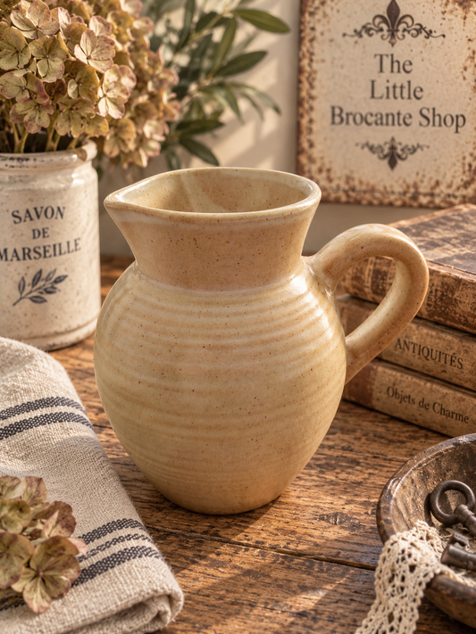 Vintage French Grès Stoneware Jug – Speckled Beige Rustic Pottery Pitcher photograph 1